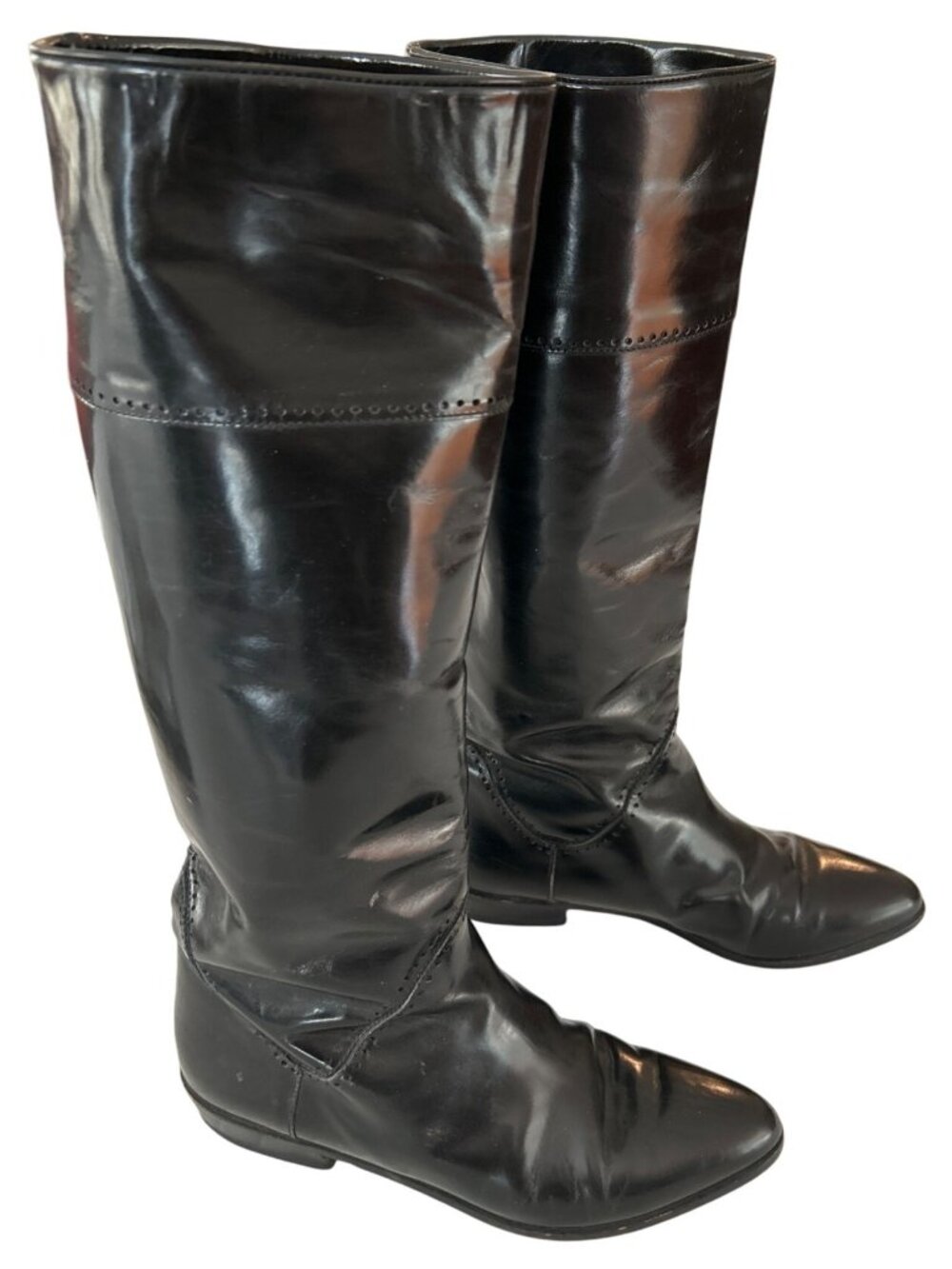 Vintage Vaneli Size 7.5 Black Patent Leather Knee High Riding Boots Equestrian
